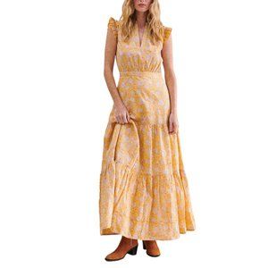 WVN Starla Maxi Dress - Marigold Blockprint Pattern
